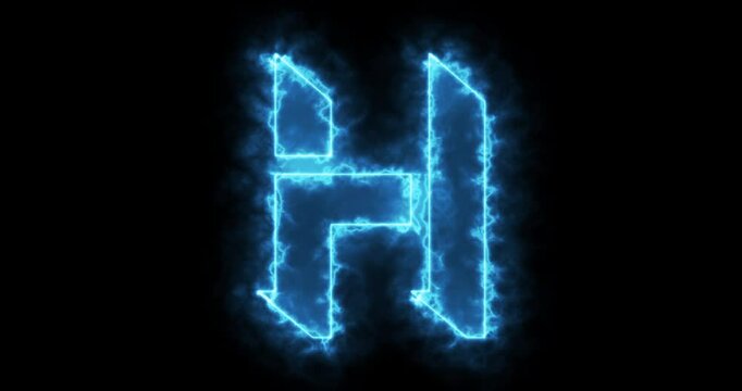 4K neon H alphabet on black background. H alphabet neon moving outline for an online shop, blog, web, cafe, and hotel on a black BG.Technology video material animation. Easy to use in any video.