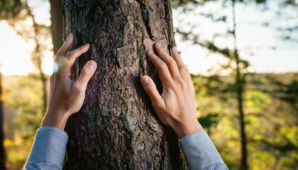 Climbing a tree in the forest, woods, nature
