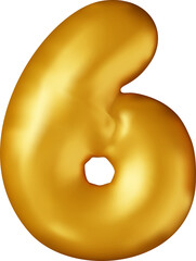 3D gold balloon number six