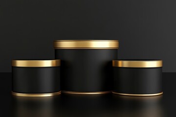 3d black friday sale cylinder podiums black and gold on black background for show cosmetic podructs display case with generative ai