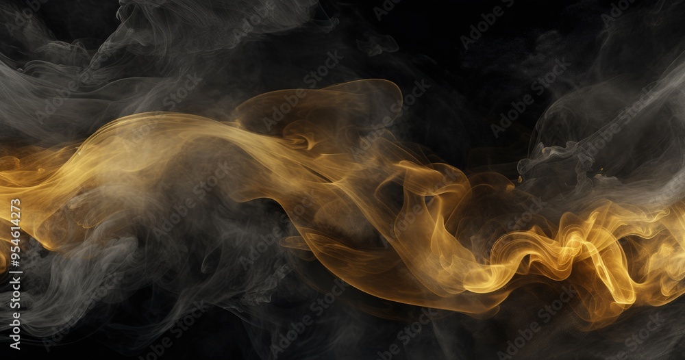 Aufkleber an abstract composition of swirling smoke in shades of gray and gold, creating a dynamic and etherea
