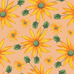Topinambur Flower Seamless Pattern. Floral Digital Paper.