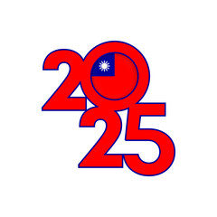 2025 banner with Taiwan flag inside. Vector illustration.