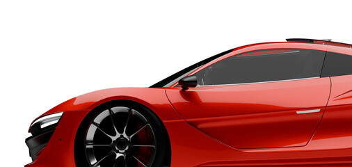 Red sports car side view on transparent background