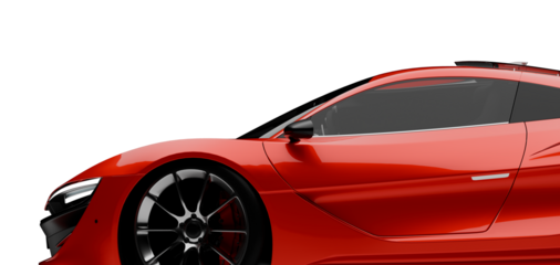 Red sports car side view on transparent background