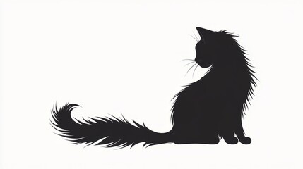 Obraz premium A silhouette of a fluffy cat in profile, showcasing its elegant posture and tail.