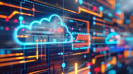 Futuristic Cloud Computing and Data Network Concept A Technology Background with Glowing Lines