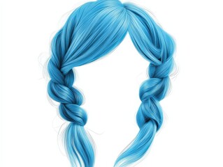 Fototapeta premium Braided Side Ponytail Aqua Blue Wig On White Background, Perfect For Cheerful Characters, Energetic Avatars, And Fun Cosplay Events . Generative ai