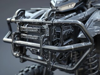 A realistic 3D render of an ATV engine guard