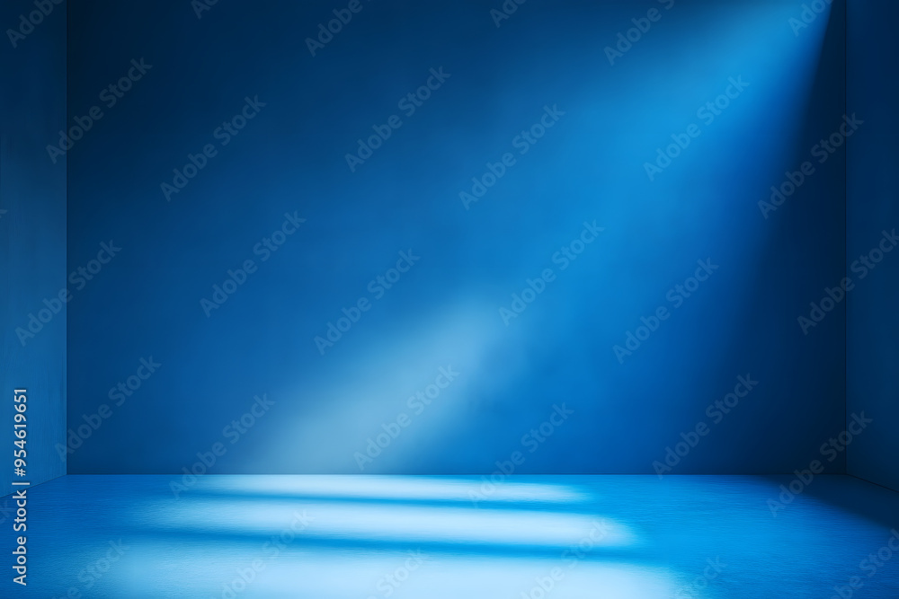 Poster empty blue background and spotlight with studio for showing or design. blank backdrop made from ceme
