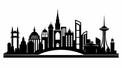 City land scape silhouette. skyline cily design. Downtown with high skyscrapers. Urban life and buildings architecture vector illustration