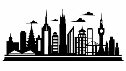 City land scape silhouette. skyline cily design. Downtown with high skyscrapers. Urban life and buildings architecture vector illustration