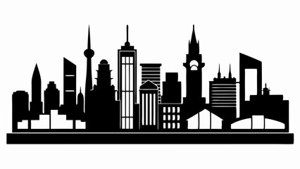 City land scape silhouette. skyline cily design. Downtown with high skyscrapers. Urban life and buildings architecture vector illustration