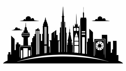 City land scape silhouette. skyline cily design. Downtown with high skyscrapers. Urban life and buildings architecture vector illustration