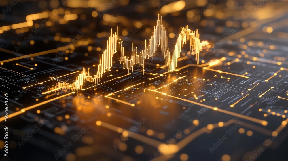 Poster abstract financial data visualization with glowing charts and digital patterns representing market t