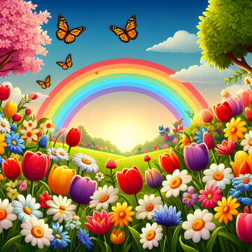 Illustration of a flower meadow in spring.