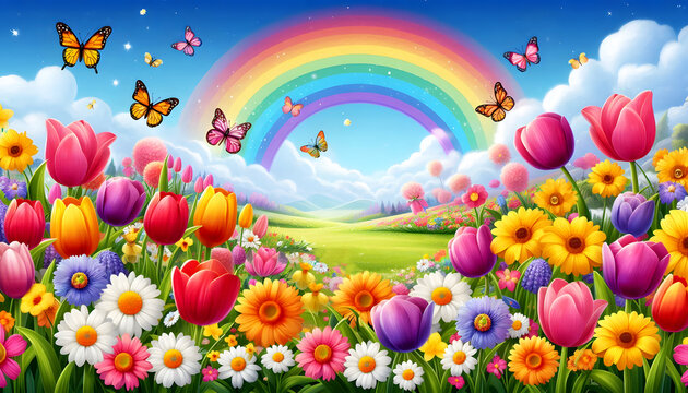 Illustration of a flower meadow in spring.