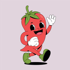Cartoon walking red hot chili pepper