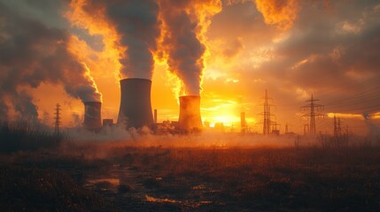 Industrial Sunset with Smoke