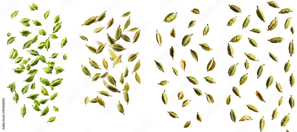 Aufkleber a full depth of field image of falling cardamom on a white background