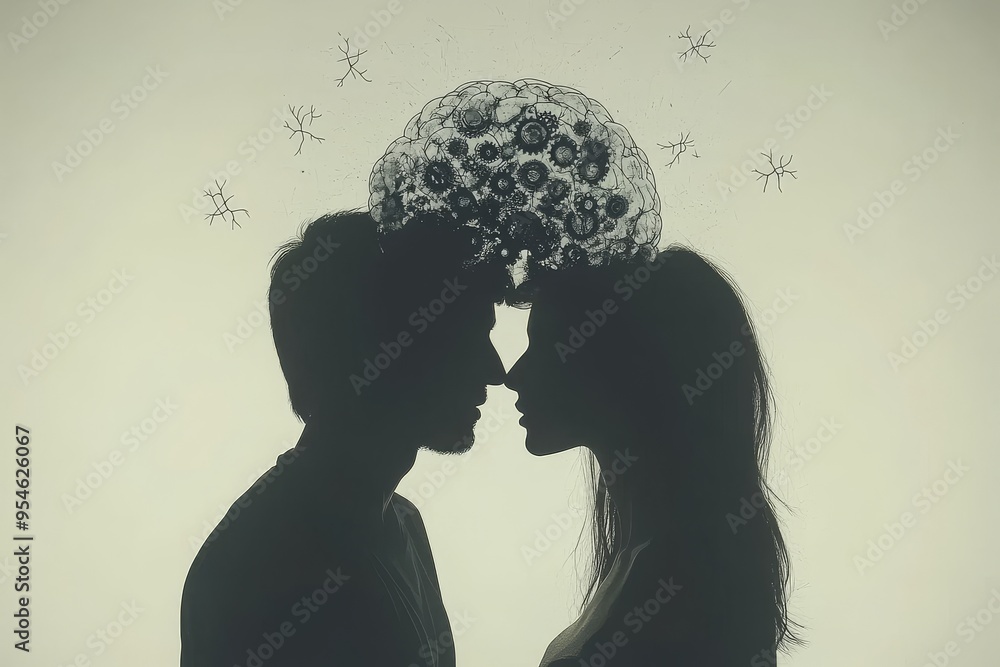 Poster articulate emotional resonance silhouetted couple with a glowing brain pattern symbolizing the deep 
