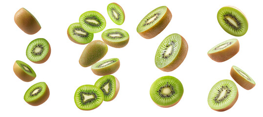 Isolated falling kiwi on white background