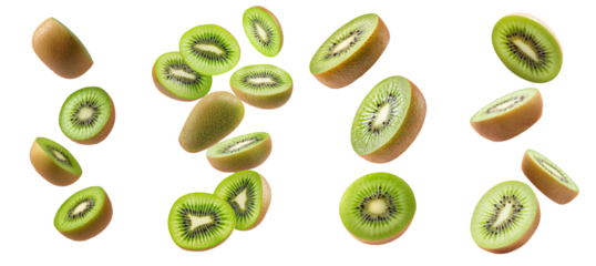 Isolated falling kiwi on white background