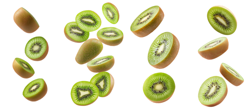 Isolated falling kiwi on white background