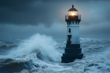 Obraz premium Lighthouse Standing Strong in a Stormy Sea