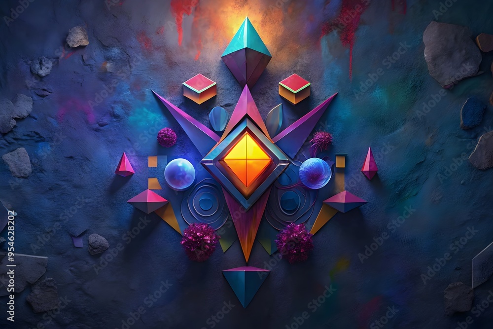 Poster dynamic colorful geometric shapes abstract art design display