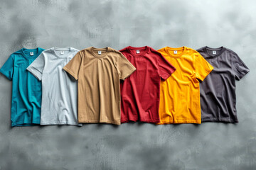 A collection of colored t-shirt templates for men on Plain Background.