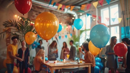 Retirement Party: A heartwarming office celebration with banners and balloons, where colleagues share stories and the retiree delivers a heartfelt speech, thanking everyone for the memories.
