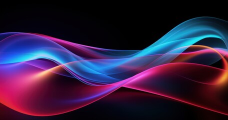 Naklejka premium A vibrant abstract design featuring flowing waves of blue and pink light against a dark background, evoking a sense of motion and energy.