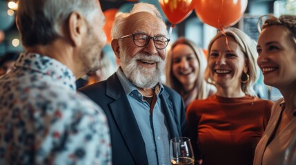 Retirement Party: An emotional farewell in an office filled with banners and balloons, where colleagues exchange stories and the retiree gives a thank-you speech for the treasured memories.
