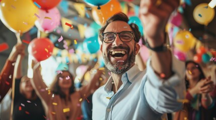 Retirement Party: A sentimental office event with banners and balloons, where colleagues share stories and the retiree gives a speech, expressing thanks for the memorable moments.
