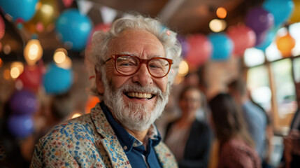 Retirement Party: A touching farewell in an office decorated with banners and balloons, where colleagues reminisce and the retiree gives a moving speech of thanks for the memories.

