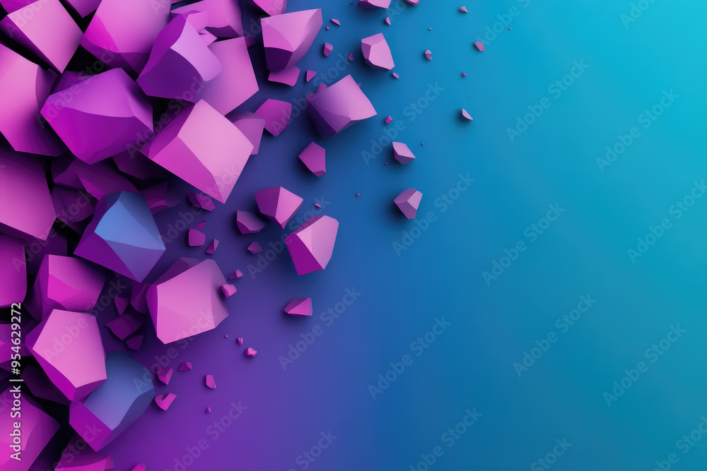 Poster vibrant geometric fragments, a striking composition of angular purple shapes scattered across a smoo