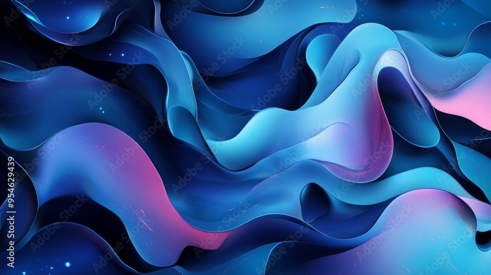 Poster Colorful geometric background. Blue elements with fluid gradient. Dynamic shapes composition