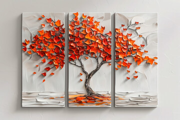 Oil paintings artwork, floral autumn scenics triptych 