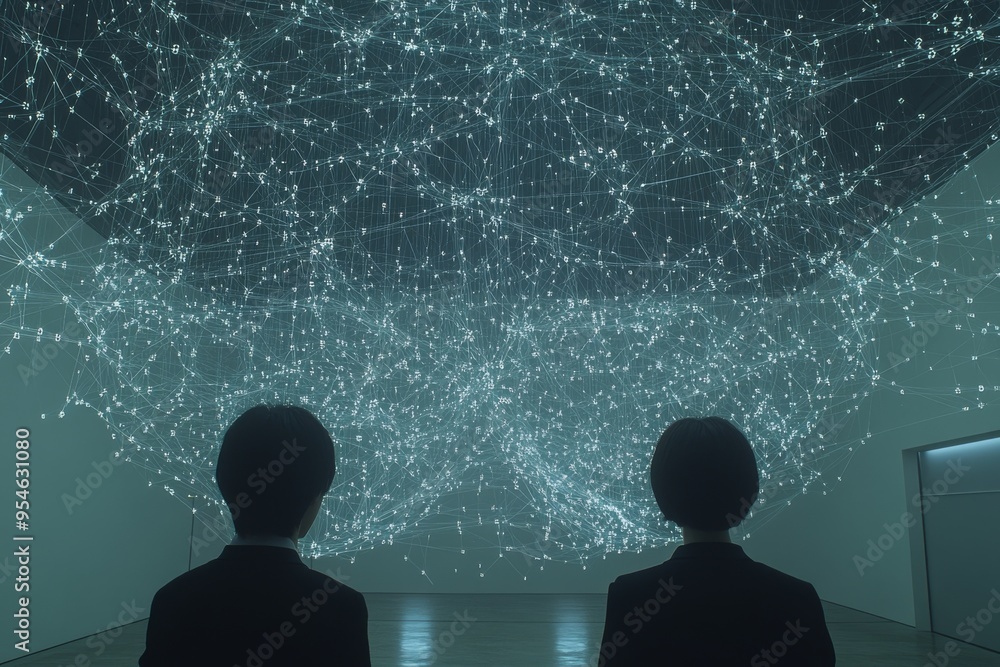 Poster tech emotional resonance futuristic brain floating in a starry digital environment symbolizing the b