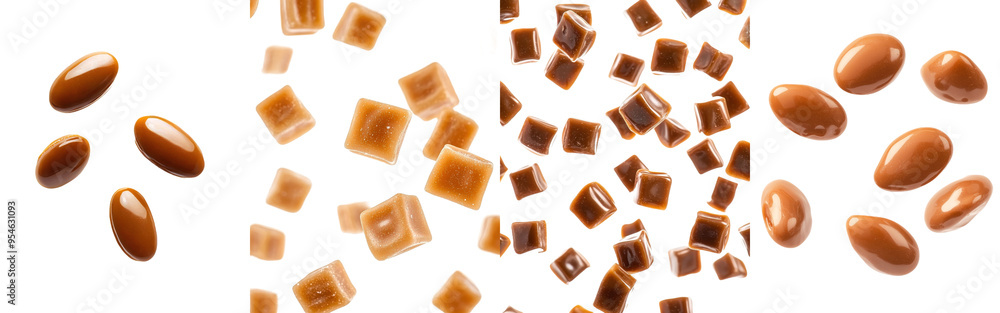 Poster Candy falling from the sky, isolated on a white background with full depth of field