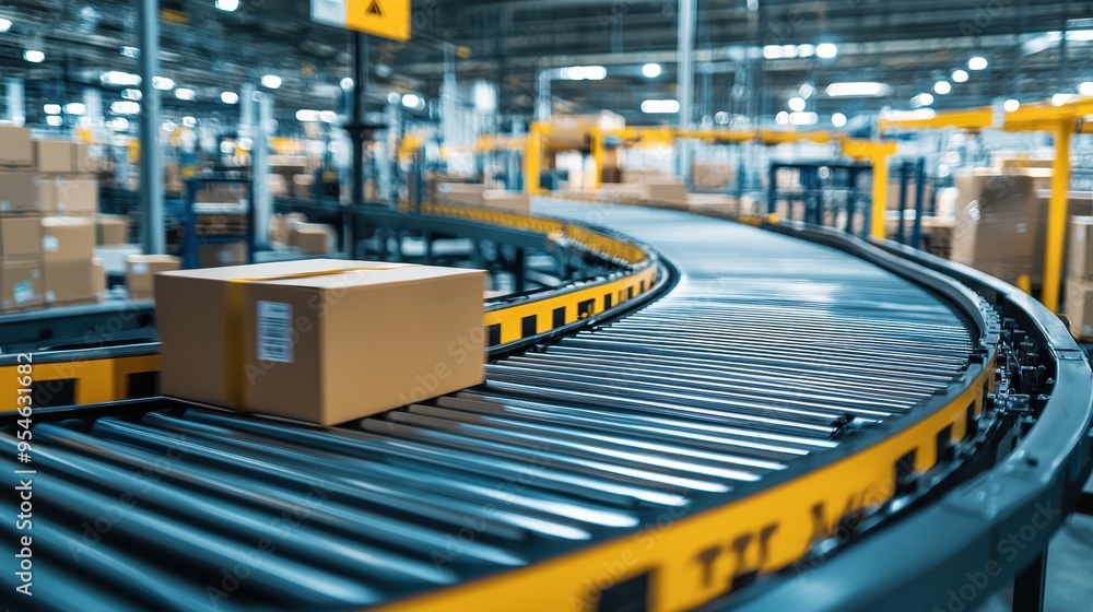 Poster efficient automation: conveyor belt sorting system in logistics center