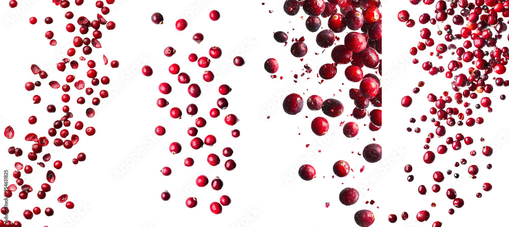Poster The falling cranberry is isolated on a white background with full depth of field