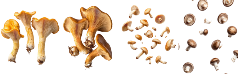 Champignon, mushroom, falling, isolated on white background, full depth of field