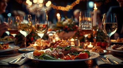 Charity Gala: A luxurious ballroom evening featuring formal attire, gourmet dining, silent auctions, and impactful speeches supporting a charitable cause.
