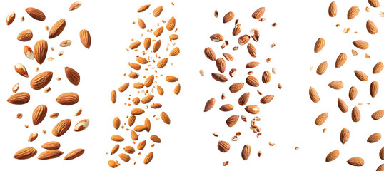 Isolated falling almond on white background, full depth of field