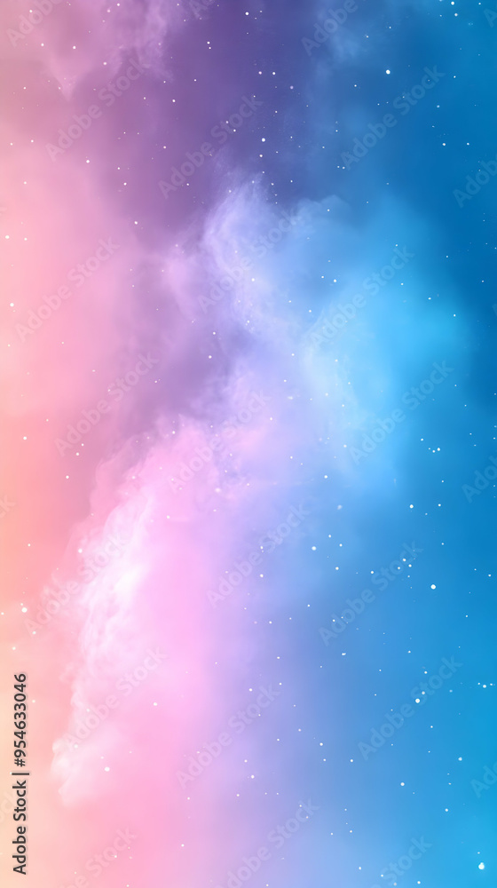 Poster Abstract pastel pink, blue, and purple sky with stars.