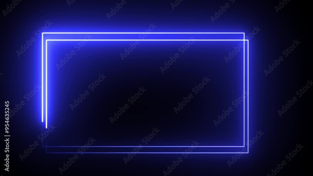 Poster blue color neon glowing double rectangle animation on black background. neon abstract rectangle shap