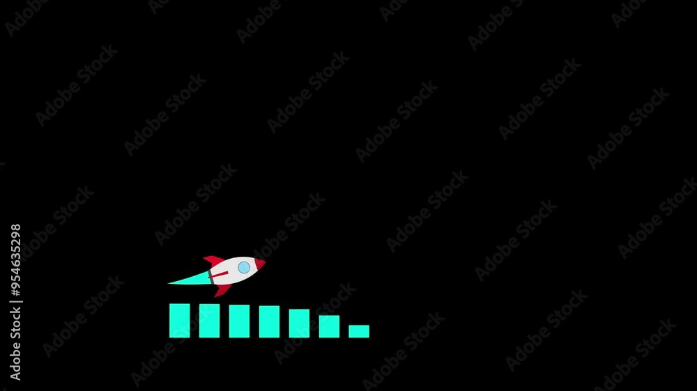 Poster cyan color rising arrow on graph with rocket symbols. abstract business growth and graph chart icon 