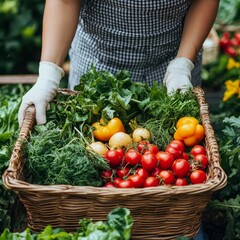 Fototapeta premium Fresh Harvest Of Vegetables Gathered Outdoors